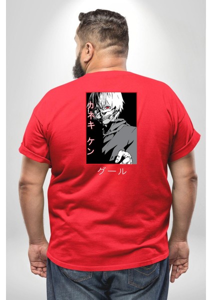 Kaneki Ken Kuma Japon Anime Şeytan Büyük Beden Kırmızı Tişört Kadın Erkek Ünisex Sırt Baskılı fırsatları