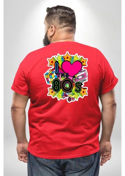 80Lerı Seviyorum Kaset Ve Özel Hediye Büyük Beden Kırmızı Tişört Kadın Erkek Ünisex Sırt Baskılı