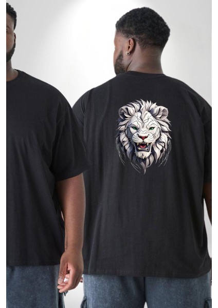 Beyaz Kaplan Kükreme Büyük Beden Siyah Tişört Kadın Erkek Ünisex Sırt Baskılı fiyatları