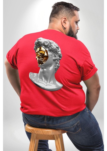 Modern Sanat Apollo Büyük Beden Kırmızı Tişört Kadın Erkek Ünisex Sırt Baskılı