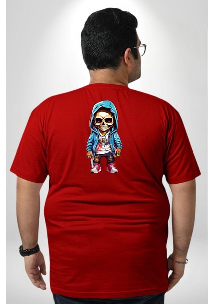 Hiphop Kurukafa Hoodie Büyük Beden Kırmızı Tişört Kadın Erkek Ünisex Sırt Baskılı fırsatları