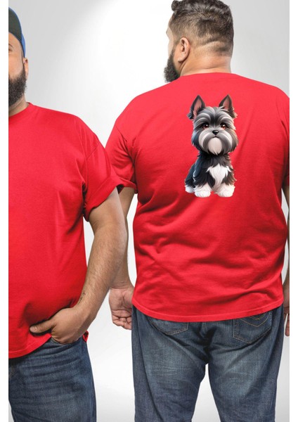 Sevimli Beyaz Gri Köpek Büyük Beden Kırmızı Tişört Kadın Erkek Ünisex Sırt Baskılı fiyatları