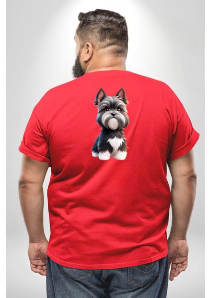 Sevimli Beyaz Gri Köpek Büyük Beden Kırmızı Tişört Kadın Erkek Ünisex Sırt Baskılı fırsatları