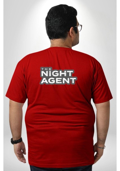 The Night Agent Büyük Beden Kırmızı Tişört Kadın Erkek Ünisex Sırt Baskılı