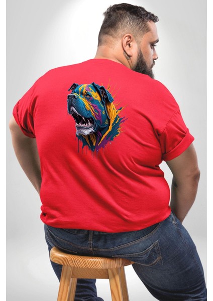 Köpek Saint Bernard Havlama Büyük Beden Kırmızı Tişört Kadın Erkek Ünisex Sırt Baskılı