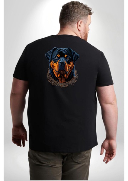 Rottweiler Koca Kafa Büyük Beden Siyah Tişört Kadın Erkek Ünisex Sırt Baskılı
