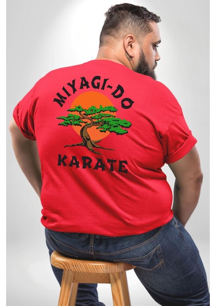 Miyagi-Do Karete Çocuk Logo Dizi Bonzai Ağaç Büyük Beden Kırmızı Tişört Kadın Erkek Ünisex Sırt Baskılı