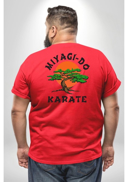 Miyagi-Do Karete Çocuk Logo Dizi Bonzai Ağaç Büyük Beden Kırmızı Tişört Kadın Erkek Ünisex Sırt Baskılı fırsatları