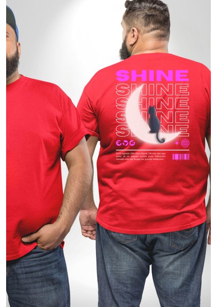 Parlayan Kırmızı Kedi Büyük Beden Kırmızı Tişört Kadın Erkek Ünisex Sırt Baskılı fiyatları