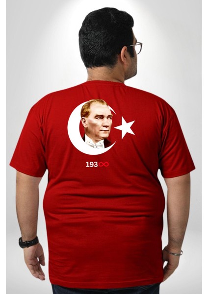 Atatürk Türk Bayrağı Sonsuzluk Büyük Beden Kırmızı Tişört Kadın Erkek Ünisex Sırt Baskılı