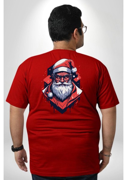 Cool Santa Claus Noel Baba Büyük Beden Kırmızı Tişört Kadın Erkek Ünisex Sırt Baskılı