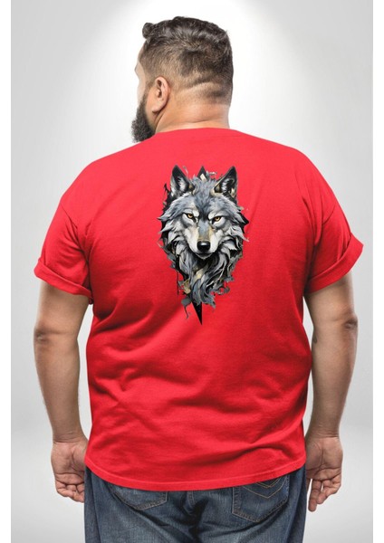 Beyaz Kurt Büyük Beden Kırmızı Tişört Kadın Erkek Ünisex Sırt Baskılı fırsatları