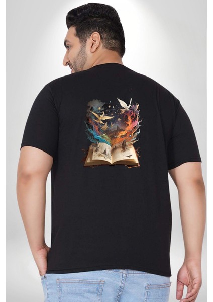 Hikaye Roman Kitabı Gerçekleşti Büyük Beden Siyah Tişört Kadın Erkek Ünisex Sırt Baskılı fırsatları
