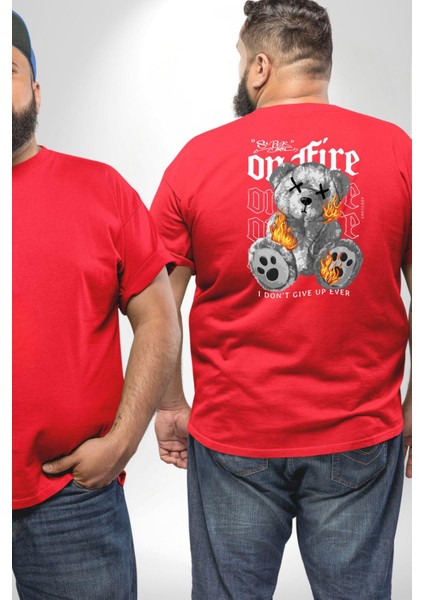 Ateşli Teddy Büyük Beden Kırmızı Tişört Kadın Erkek Ünisex Sırt Baskılı fiyatları