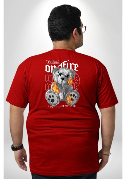 Ateşli Teddy Büyük Beden Kırmızı Tişört Kadın Erkek Ünisex Sırt Baskılı fırsatları
