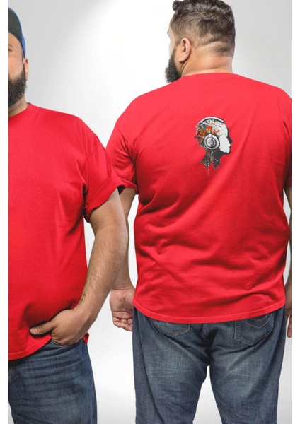 Kafatası Kulaklık Ergen Enerjisi Büyük Beden Kırmızı Tişört Kadın Erkek Ünisex Sırt Baskılı fiyatları