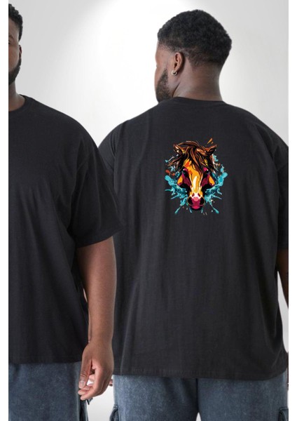 At Kafası Renkli Büyük Beden Siyah Tişört Kadın Erkek Ünisex Sırt Baskılı fiyatları