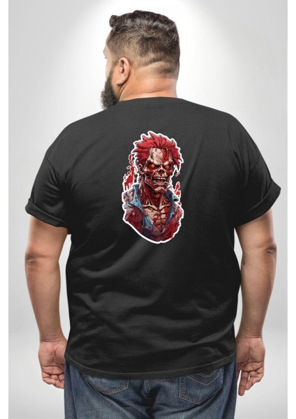 Zombi Siyah The Walking Dead Büyük Beden Siyah Tişört Kadın Erkek Ünisex Sırt Baskılı