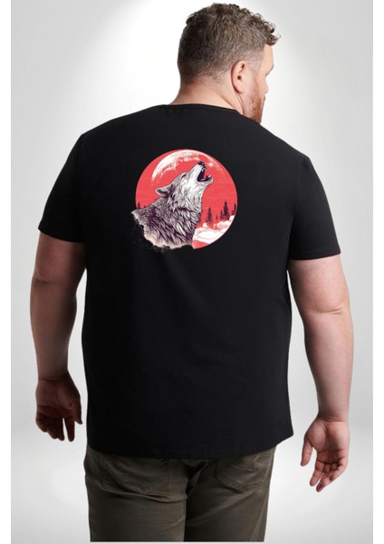 Uluyan Beyaz Kurt Büyük Beden Siyah Tişört Kadın Erkek Ünisex Sırt Baskılı fırsatları