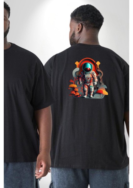 Astronot Yapay Zeka Yürüyüş Büyük Beden Siyah Tişört Kadın Erkek Ünisex Sırt Baskılı fiyatları