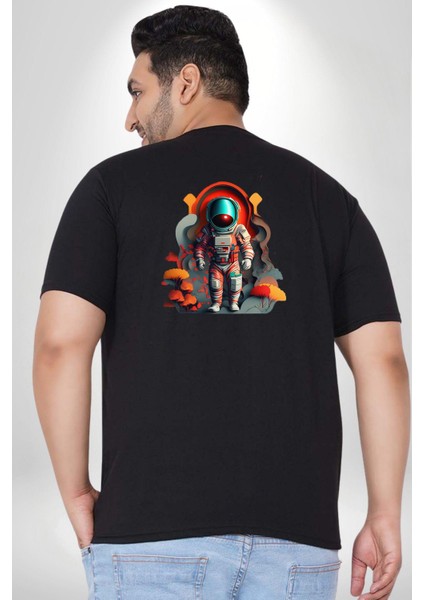 Astronot Yapay Zeka Yürüyüş Büyük Beden Siyah Tişört Kadın Erkek Ünisex Sırt Baskılı fırsatları