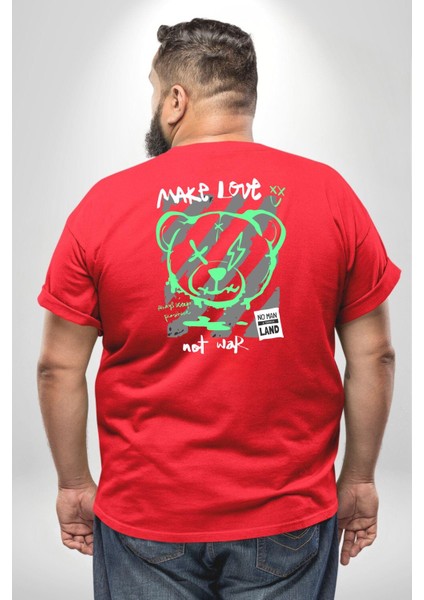 Savaşma Teddy Bear Büyük Beden Kırmızı Tişört Kadın Erkek Ünisex Sırt Baskılı