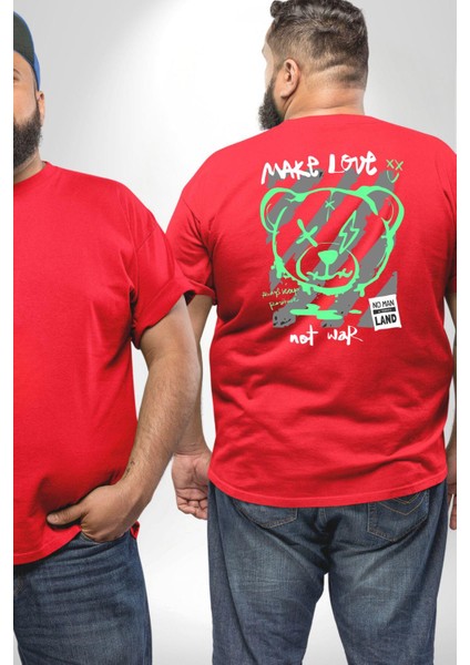 Savaşma Teddy Bear Büyük Beden Kırmızı Tişört Kadın Erkek Ünisex Sırt Baskılı fiyatları