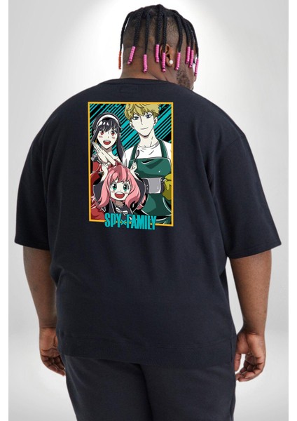 Spy X Family Anime Özel Tasarım Büyük Beden Siyah Tişört Kadın Erkek Ünisex Sırt Baskılı