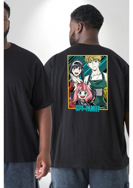 Spy X Family Anime Özel Tasarım Büyük Beden Siyah Tişört Kadın Erkek Ünisex Sırt Baskılı