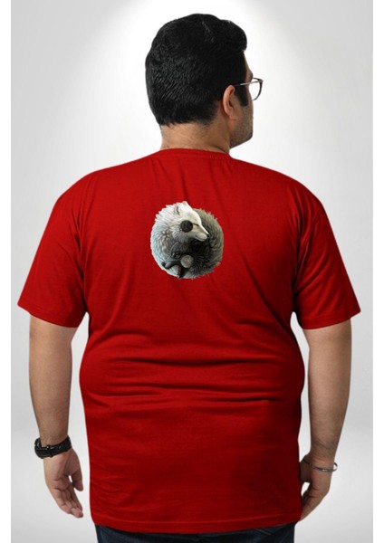 Yin Ile Yang Beyaz Kırmızı Kurt Büyük Beden Kırmızı Tişört Kadın Erkek Ünisex Sırt Baskılı fırsatları