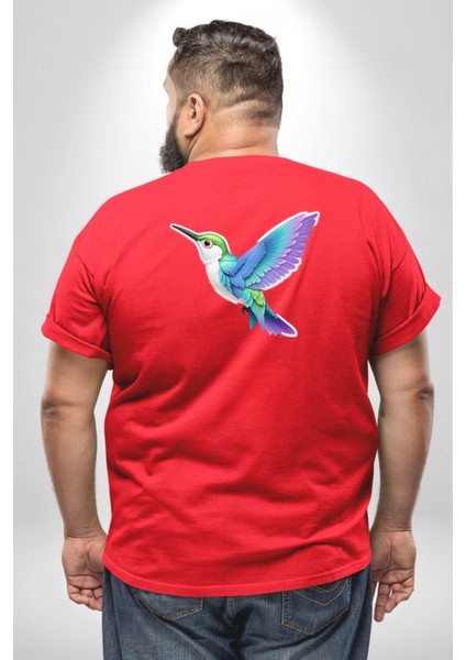 Sinek Kuşu Renkli Büyük Beden Kırmızı Tişört Kadın Erkek Ünisex Sırt Baskılı fırsatları