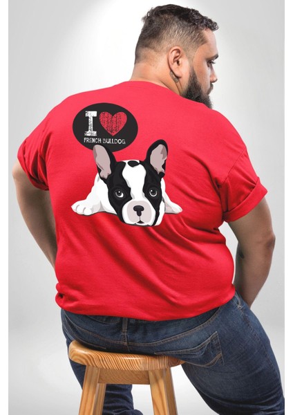 Seni Seviyorum Bulldog Büyük Beden Kırmızı Tişört Kadın Erkek Ünisex Sırt Baskılı fırsatları