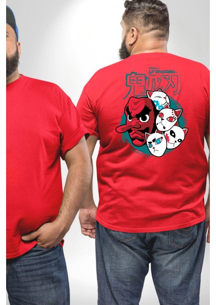 Japon Anime Tengu Maske Büyük Beden Kırmızı Tişört Kadın Erkek Ünisex Sırt Baskılı fiyatları