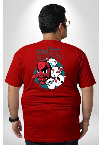 Japon Anime Tengu Maske Büyük Beden Kırmızı Tişört Kadın Erkek Ünisex Sırt Baskılı fırsatları