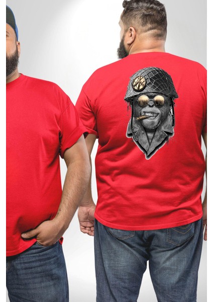 Asker Goril Komutan Büyük Beden Kırmızı Tişört Kadın Erkek Ünisex Sırt Baskılı fiyatları