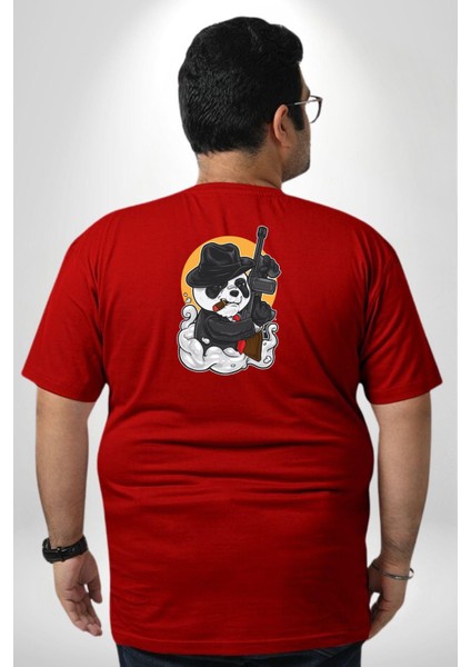 Gangster Panda Büyük Beden Kırmızı Tişört Kadın Erkek Ünisex Sırt Baskılı fırsatları