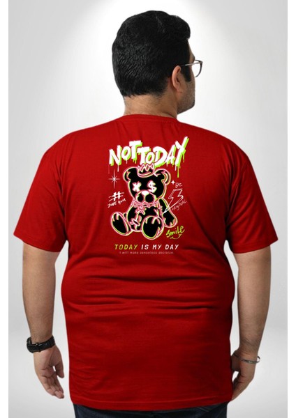Bugün Değil Büyük Beden Kırmızı Tişört Kadın Erkek Ünisex Sırt Baskılı