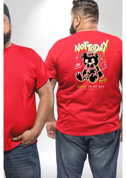 Bugün Değil Büyük Beden Kırmızı Tişört Kadın Erkek Ünisex Sırt Baskılı fiyatları