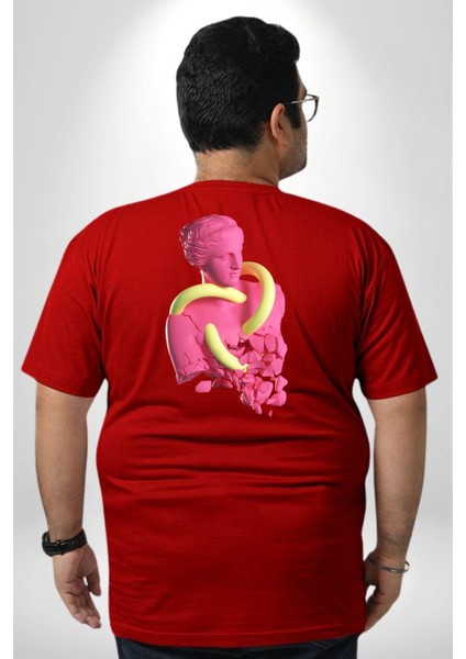 Pop Art Yaratıcı Heykel Pembe Büyük Beden Kırmızı Tişört Kadın Erkek Ünisex Sırt Baskılı