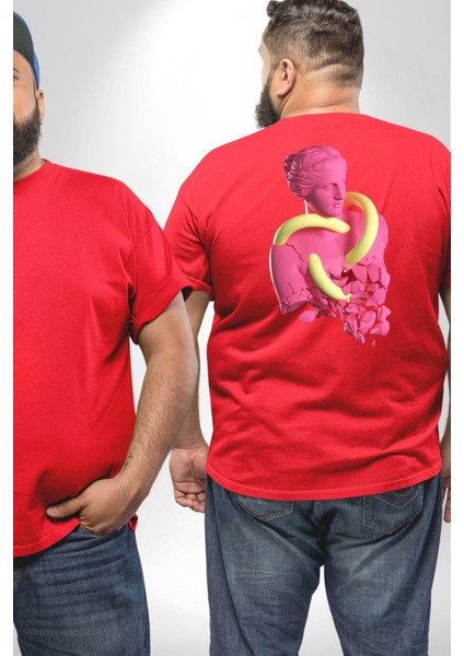 Pop Art Yaratıcı Heykel Pembe Büyük Beden Kırmızı Tişört Kadın Erkek Ünisex Sırt Baskılı fiyatları