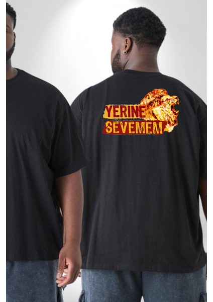 Yerine Sevemem Aslan Sarı Siyah Büyük Beden Siyah Tişört Kadın Erkek Ünisex Sırt Baskılı fiyatları