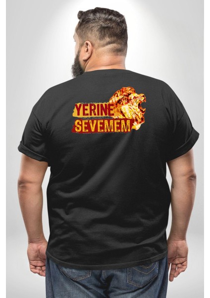 Yerine Sevemem Aslan Sarı Siyah Büyük Beden Siyah Tişört Kadın Erkek Ünisex Sırt Baskılı fırsatları