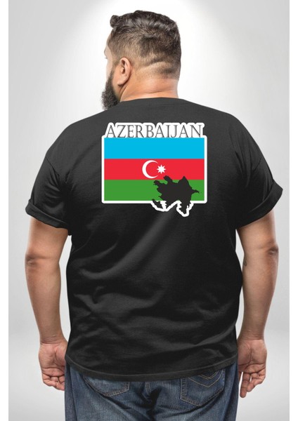 Azerbeycan Bayrak Ülke Büyük Beden Siyah Tişört Kadın Erkek Ünisex Sırt Baskılı