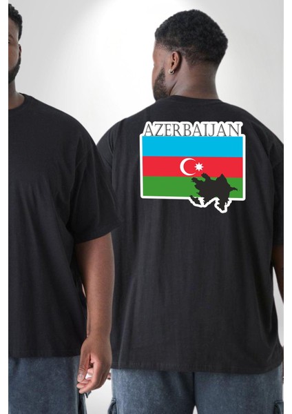 Azerbeycan Bayrak Ülke Büyük Beden Siyah Tişört Kadın Erkek Ünisex Sırt Baskılı fiyatları