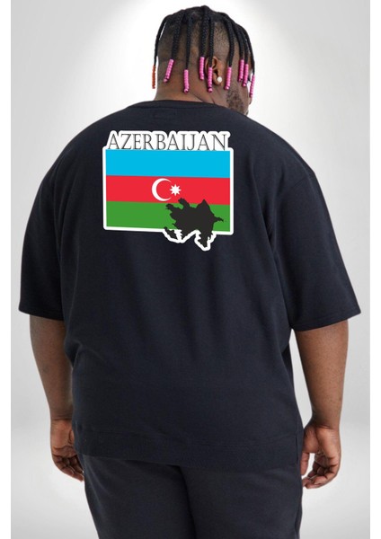 Azerbeycan Bayrak Ülke Büyük Beden Siyah Tişört Kadın Erkek Ünisex Sırt Baskılı fırsatları