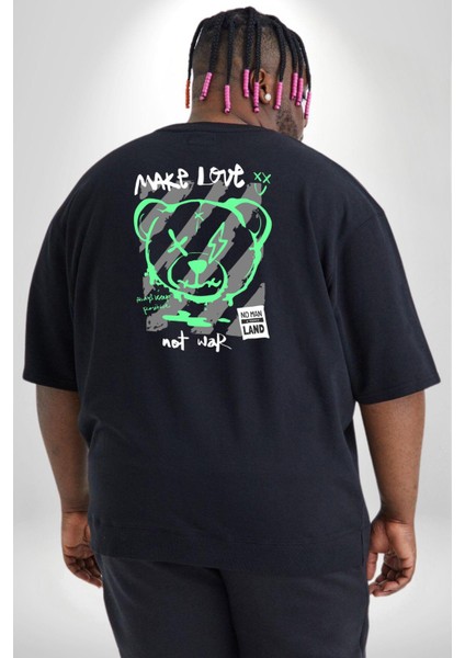 Savaşma Teddy Bear Büyük Beden Siyah Tişört Kadın Erkek Ünisex Sırt Baskılı