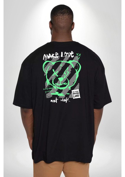 Savaşma Teddy Bear Büyük Beden Siyah Tişört Kadın Erkek Ünisex Sırt Baskılı fırsatları