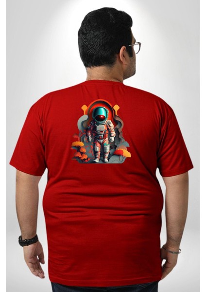 Astronot Yapay Zeka Yürüyüş Büyük Beden Kırmızı Tişört Kadın Erkek Ünisex Sırt Baskılı fırsatları