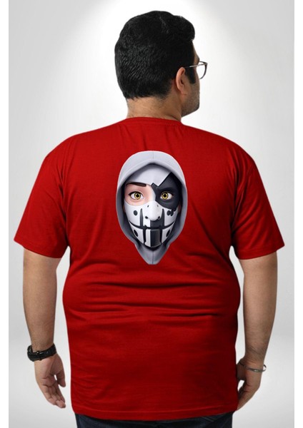 Maske Takan Kahraman Kafası Büyük Beden Kırmızı Tişört Kadın Erkek Ünisex Sırt Baskılı fırsatları