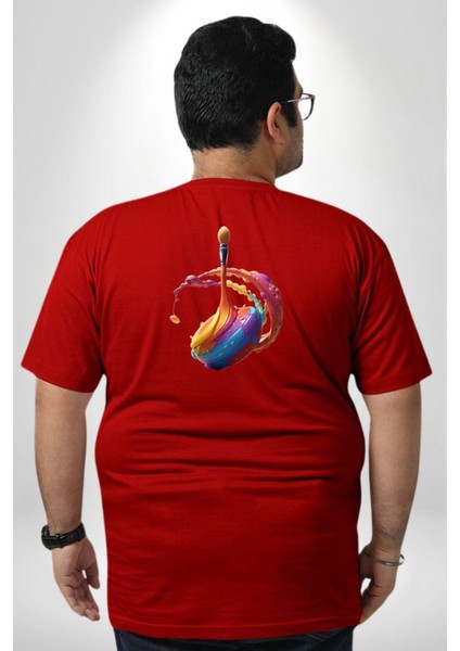 Resim Fırcası Büyük Beden Kırmızı Tişört Kadın Erkek Ünisex Sırt Baskılı fırsatları